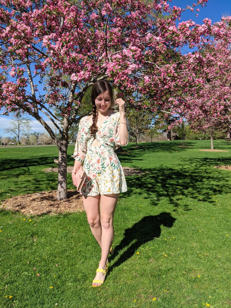 \"floral-romper-thrifted-blush-purse-spring\"